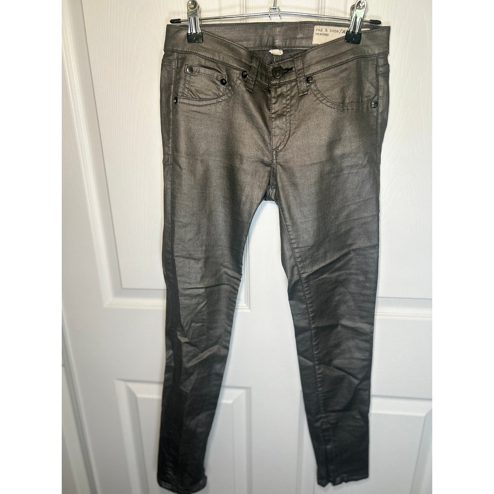 Rag & Bone‎ Capri Jeans Pewter Metallic Coated Skinny Mid Rise Women's 25 USA